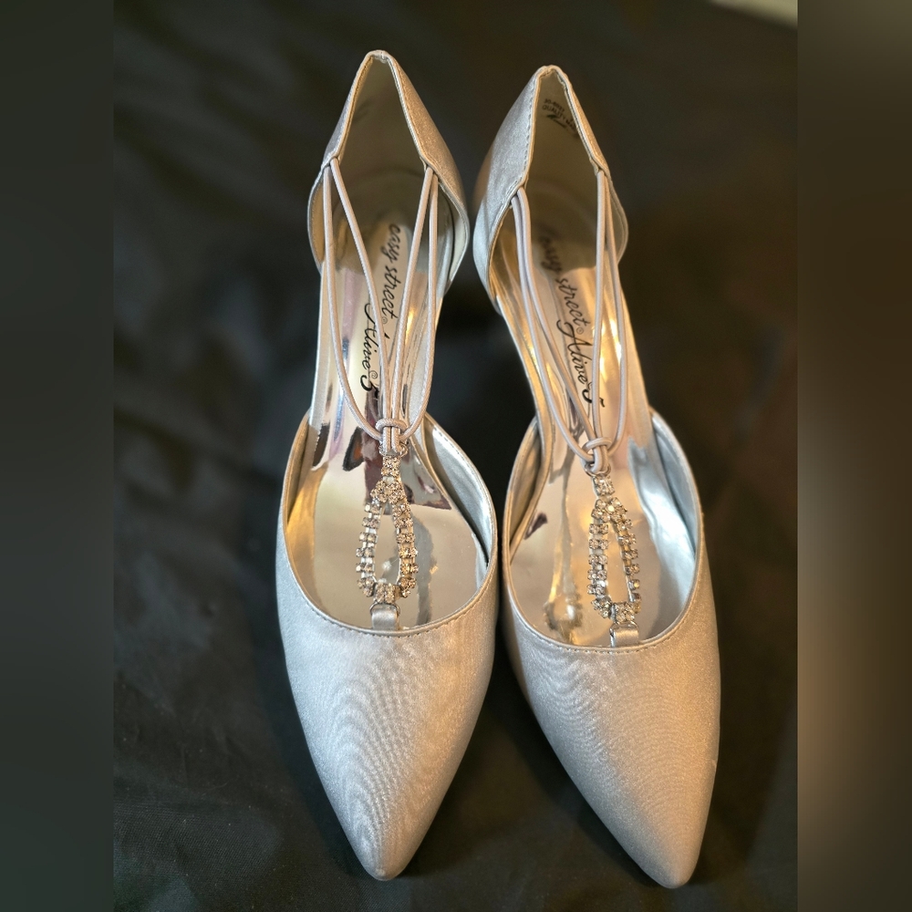 Silver Slingback Heels with Sparkly Embellishments